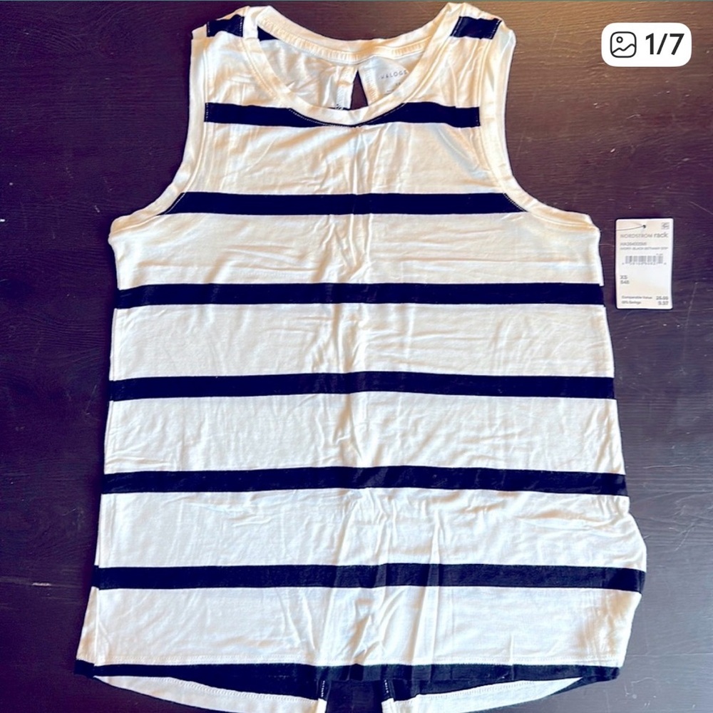 NWT Halogen Tank Top - White w/ Black Stripes - Back Keyhole & Slit Styling
